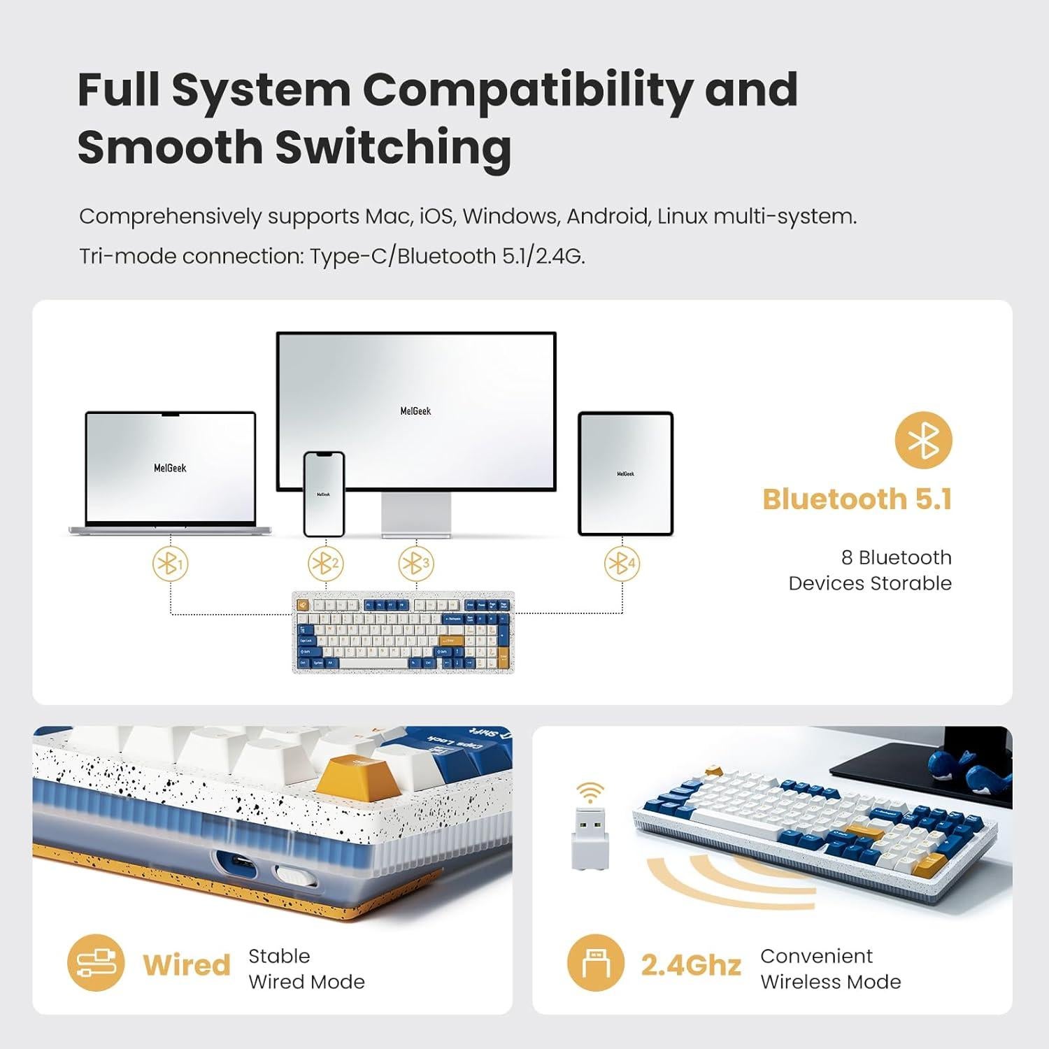 Teclado Mecánico Inalámbrico MelGeek Modern97 Océano 65% RGB