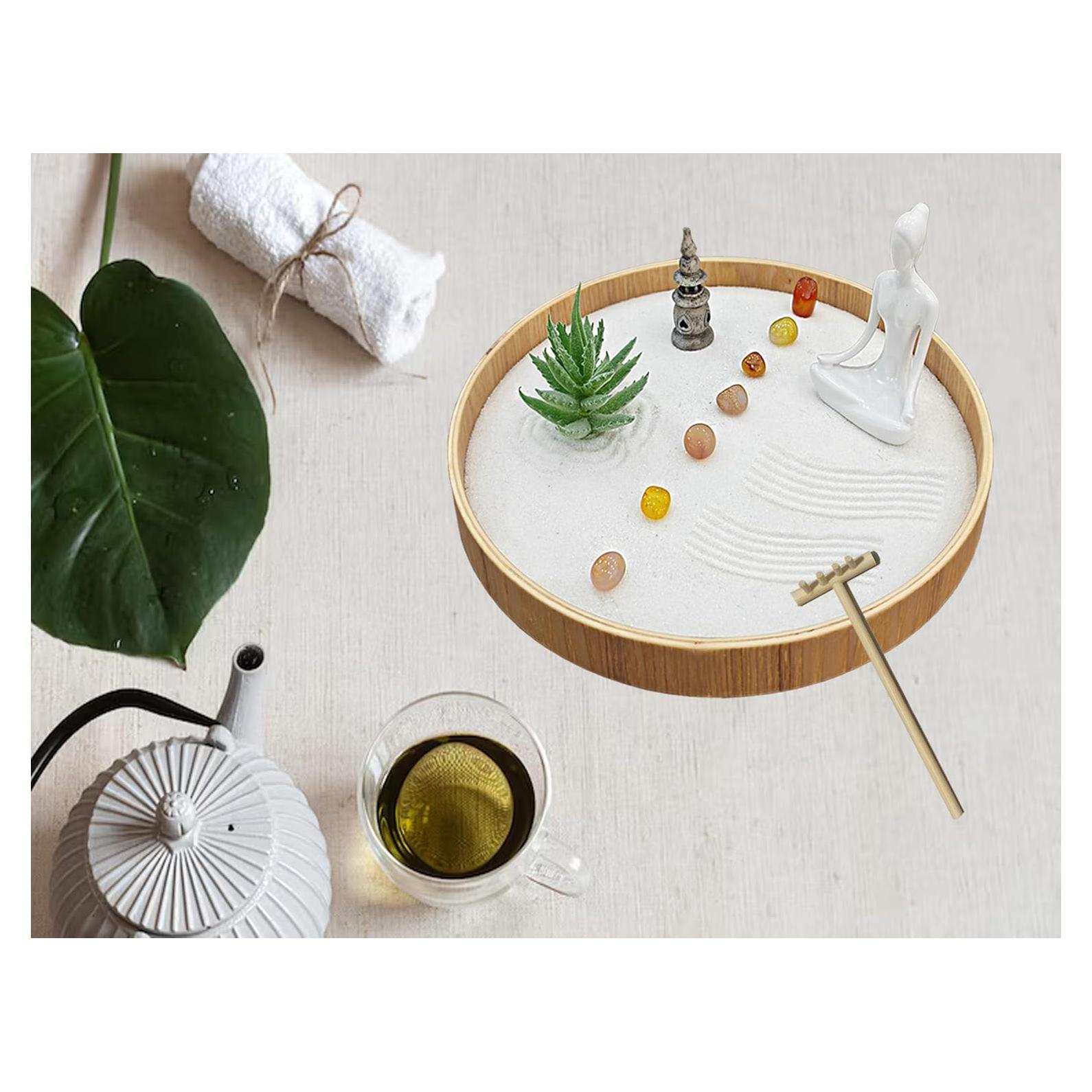 Set de Jardín Zen DAZIMOU Redondo con Arena y Rastrillo