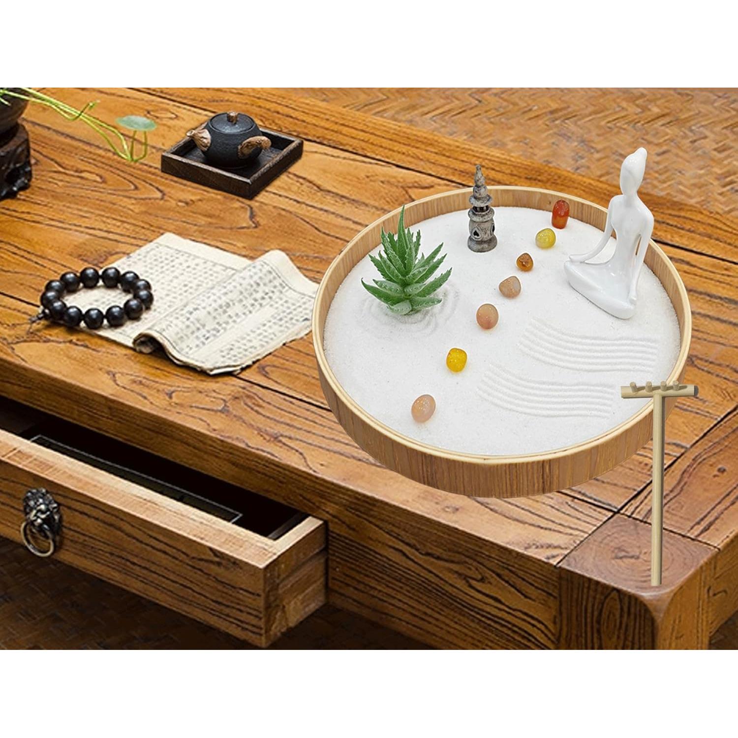 Set de Jardín Zen DAZIMOU Redondo con Arena y Rastrillo