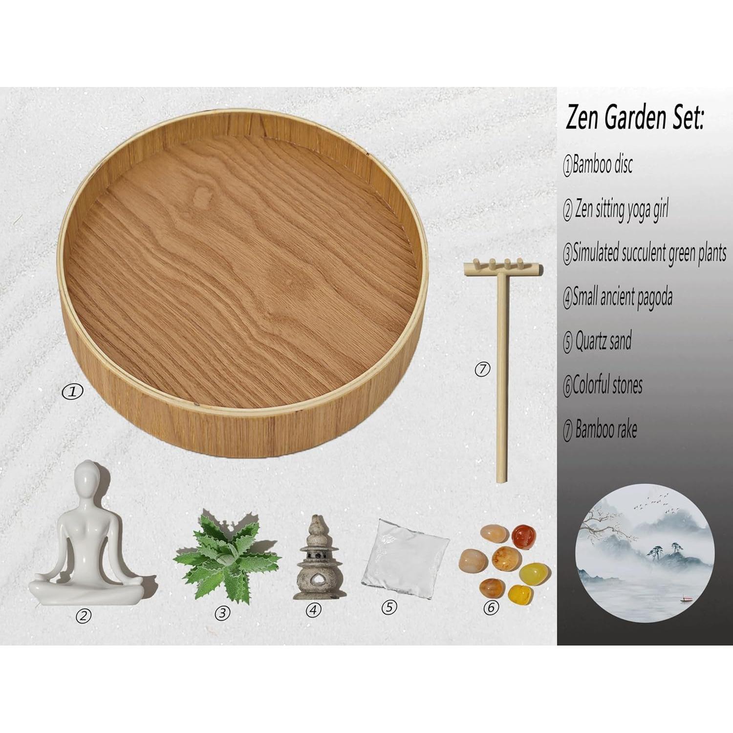 Set de Jardín Zen DAZIMOU Redondo con Arena y Rastrillo