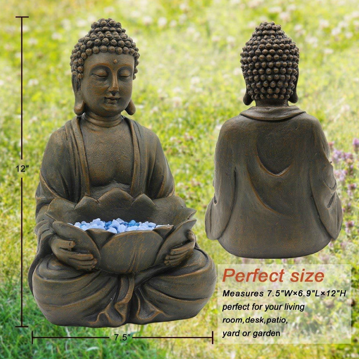 Estatua de Buda Meditador 30.48 cm Goodeco con Loto y Piedras