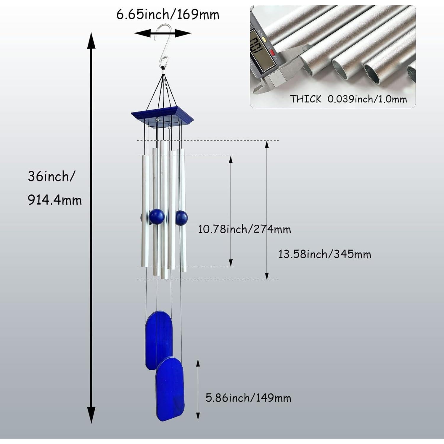 Campanas de Viento Aoedelyart 96.5 cm Plata para Jardín