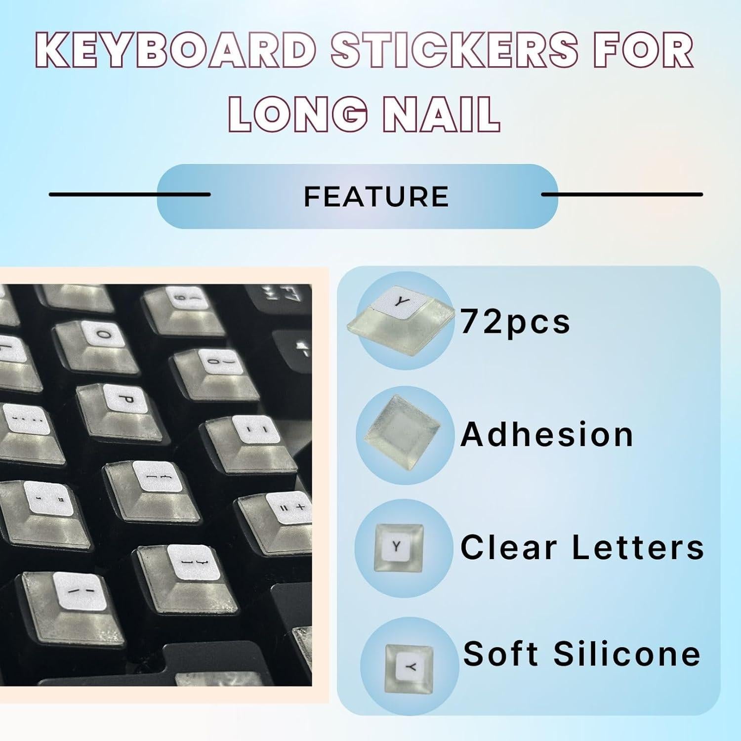 Cubiertas de Teclado de Silicona LikoSpark 72 PCS para Uñas Largas