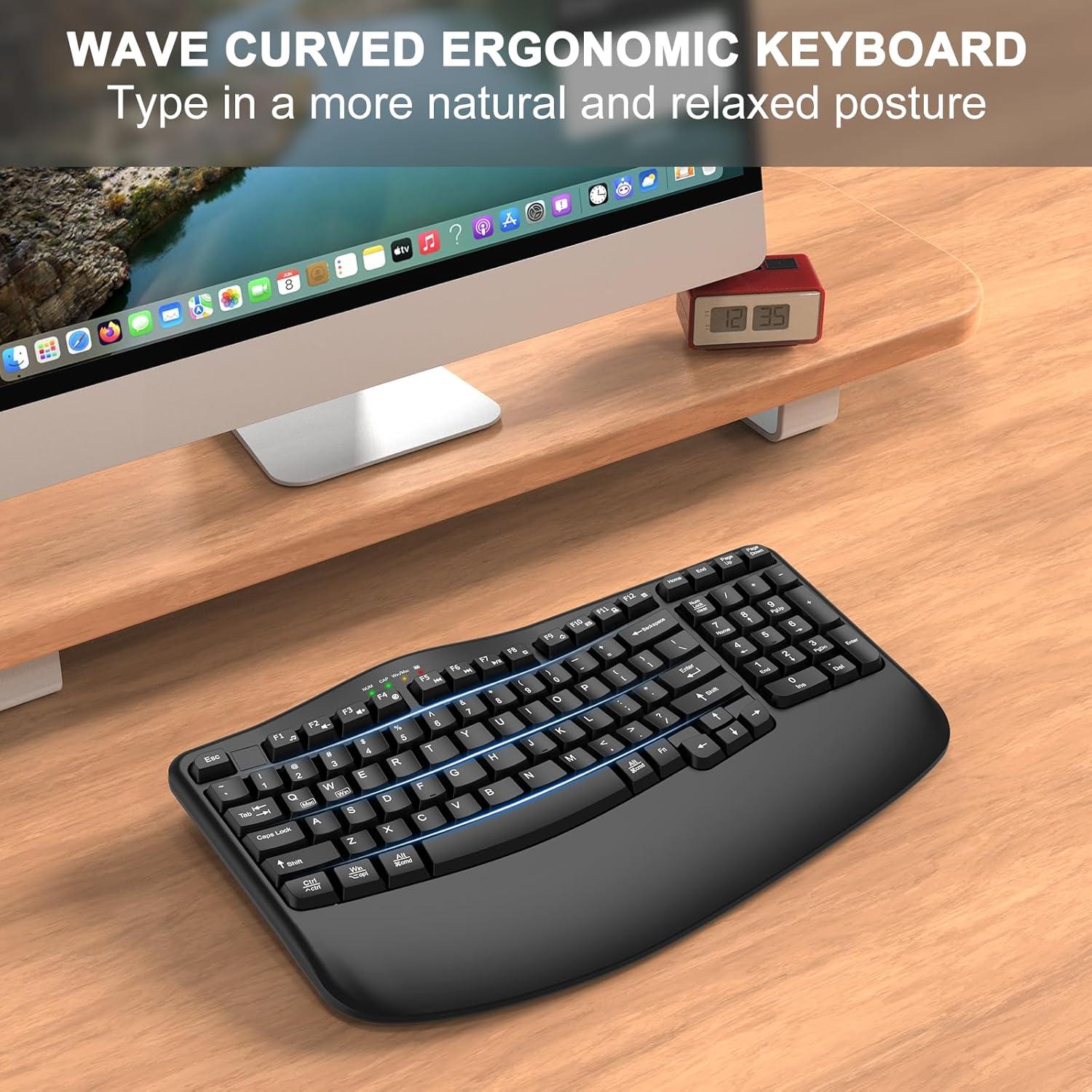 Teclado Inalámbrico Ergonómico EDJO K299 con Reposamuñecas