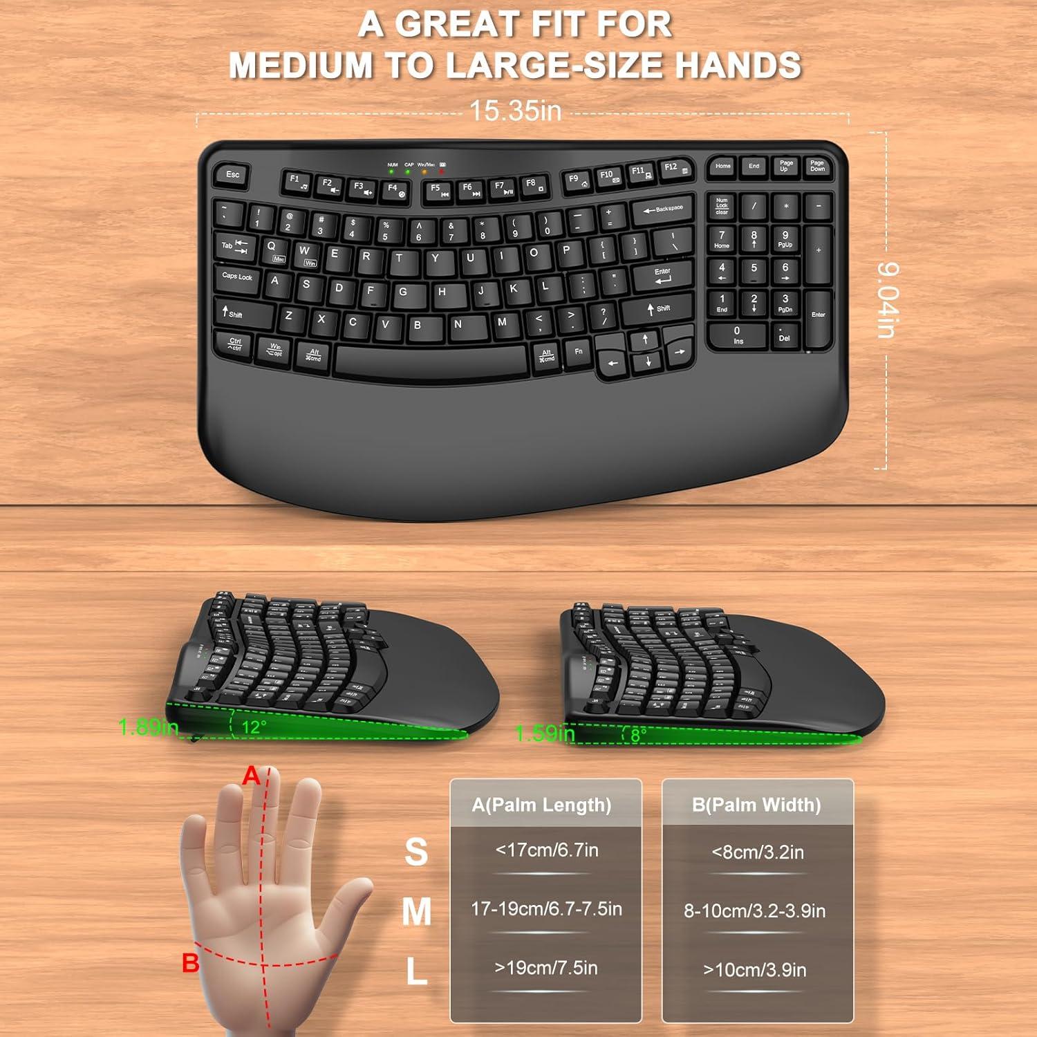 Teclado Inalámbrico Ergonómico EDJO K299 con Reposamuñecas