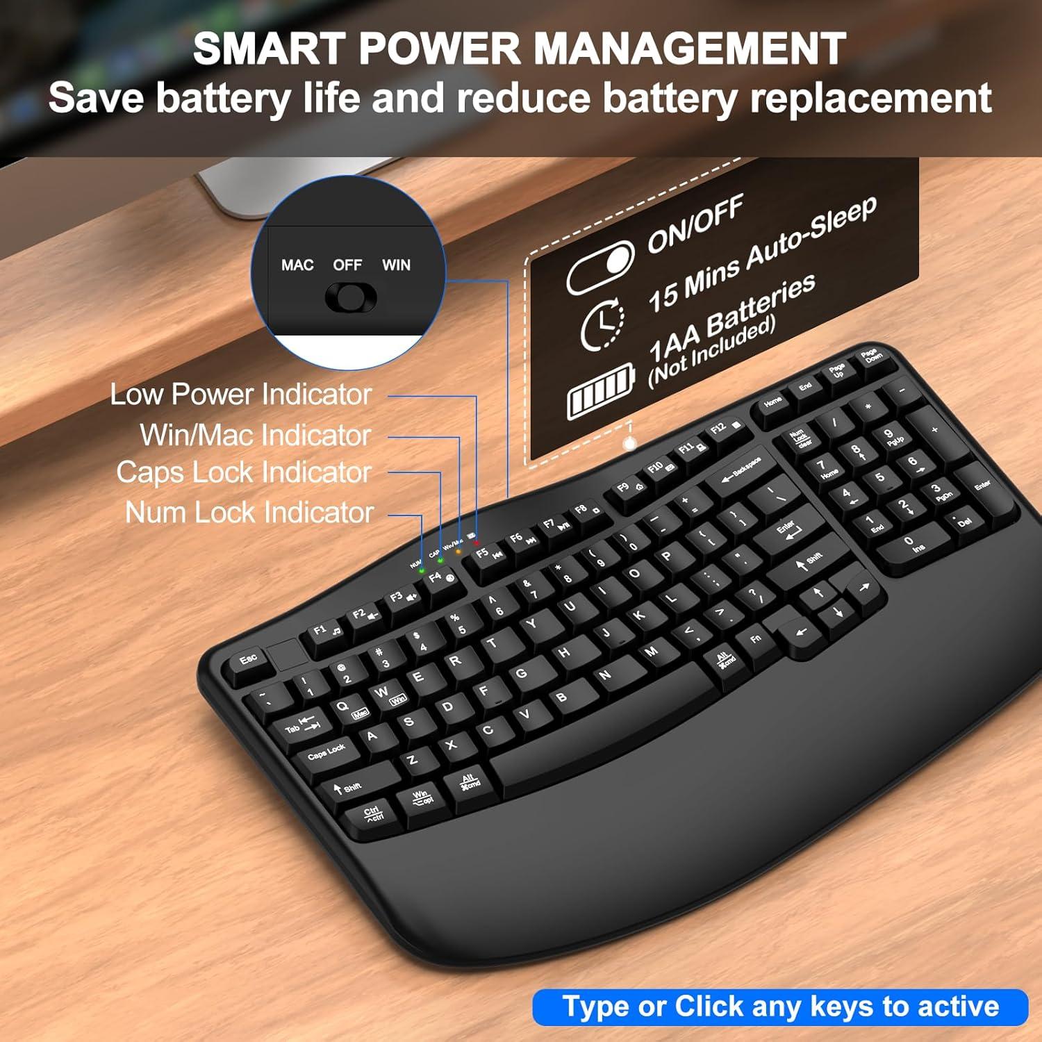 Teclado Inalámbrico Ergonómico EDJO K299 con Reposamuñecas