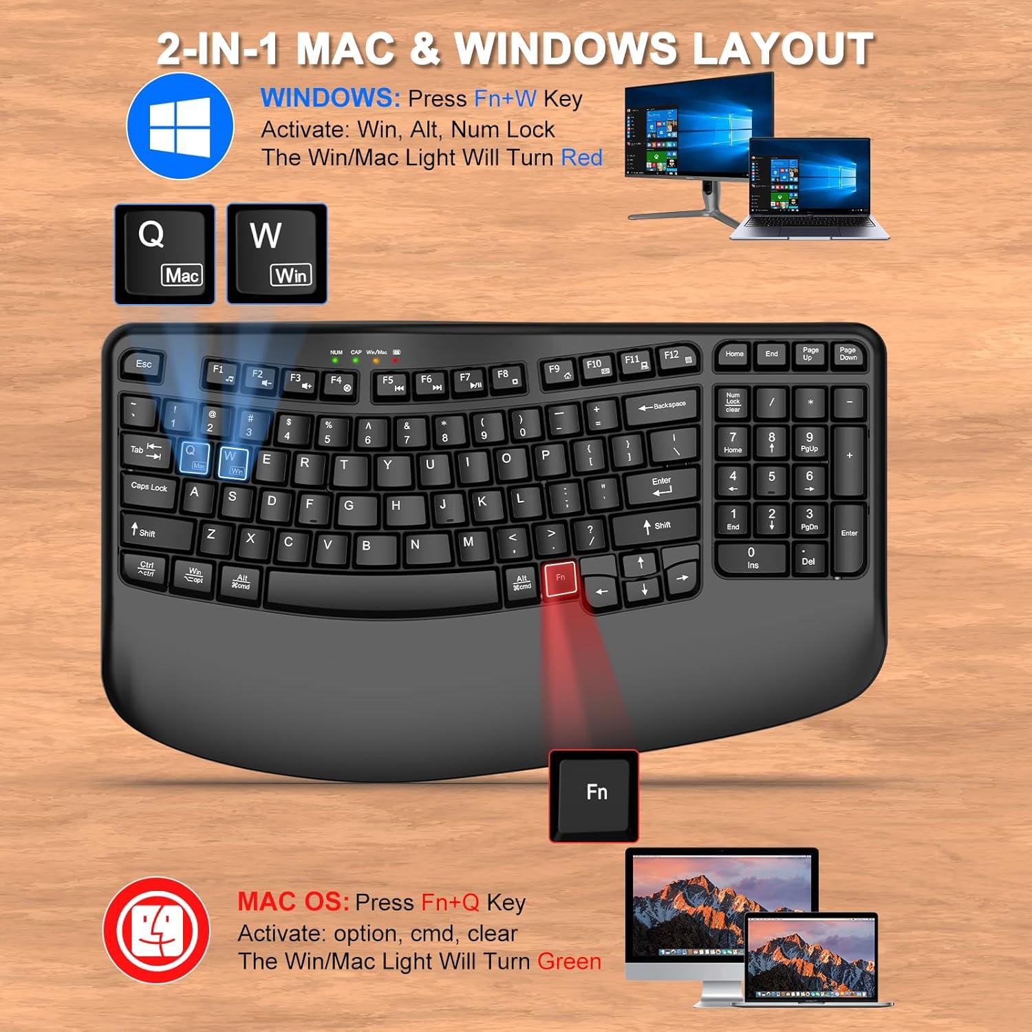 Teclado Inalámbrico Ergonómico EDJO K299 con Reposamuñecas