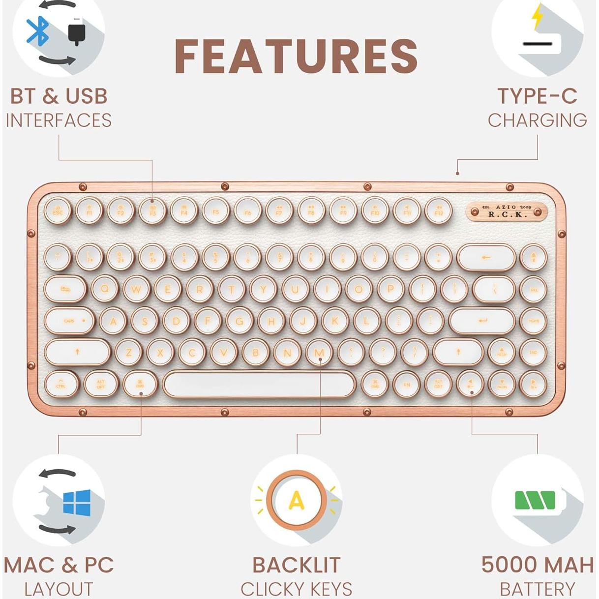 Teclado Mecánico Inalámbrico Azio Retro Posh - Bluetooth/USB