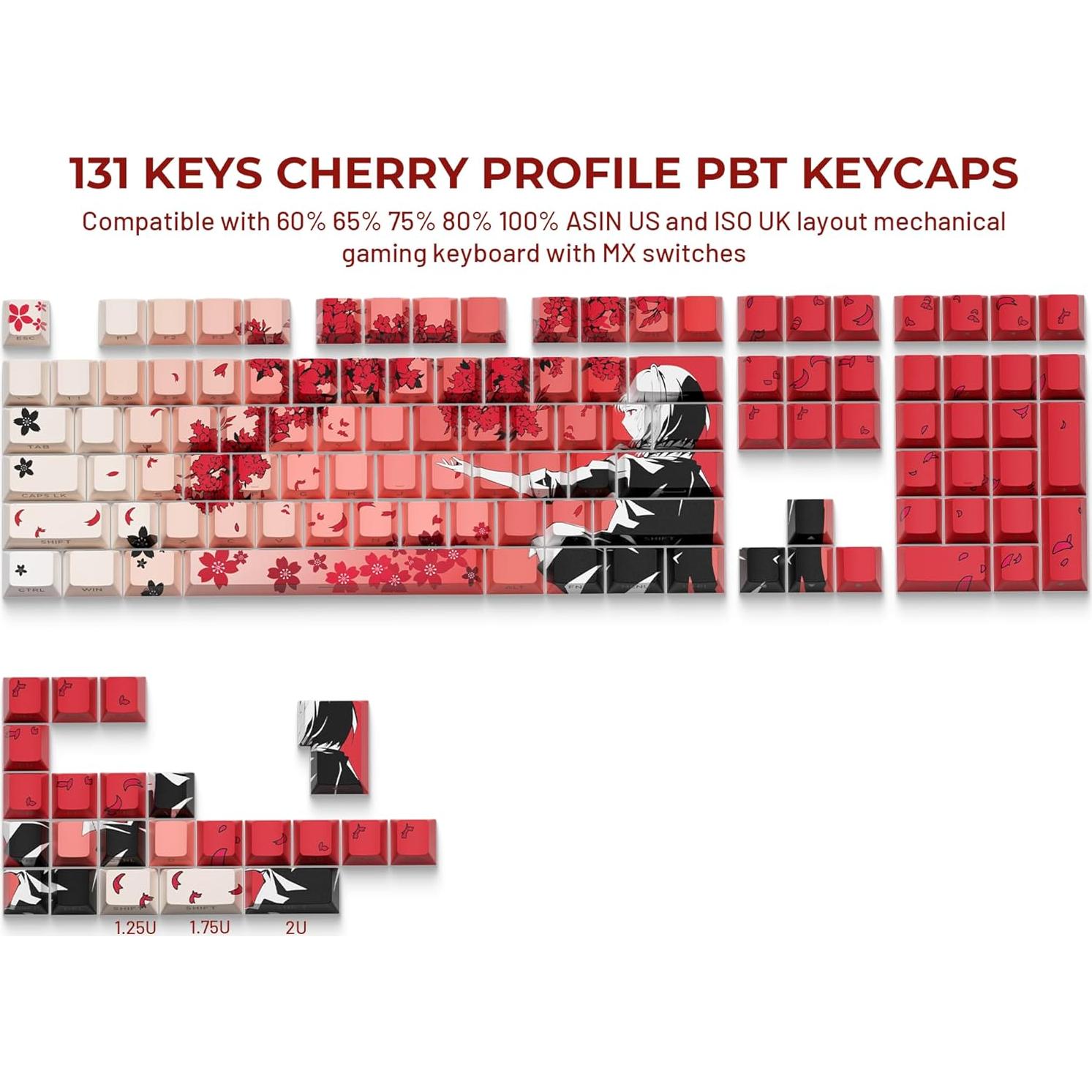 Conjunto de Teclas PBT Anime Japonés Hkfos 131 Teclas RGB