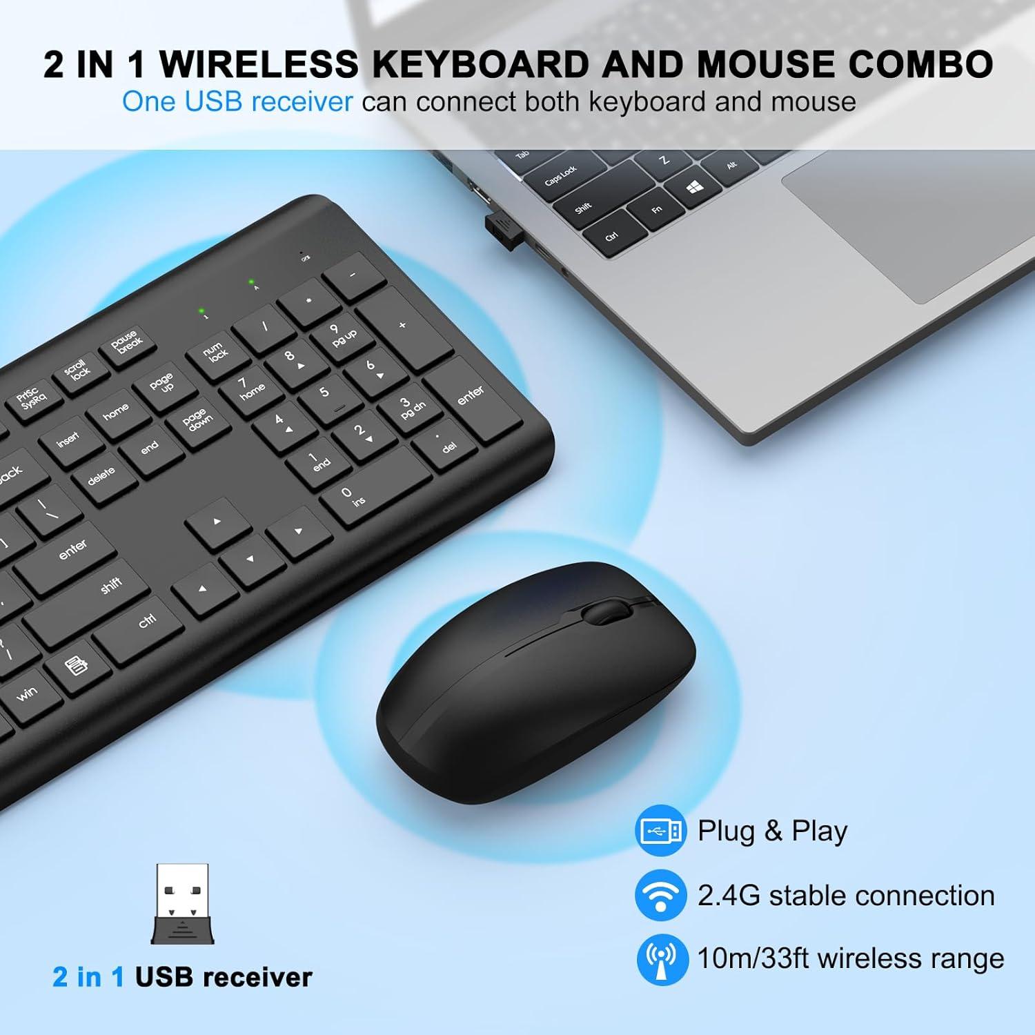 Combo Teclado y Ratón Inalámbricos EDJO Ergonómico Negro