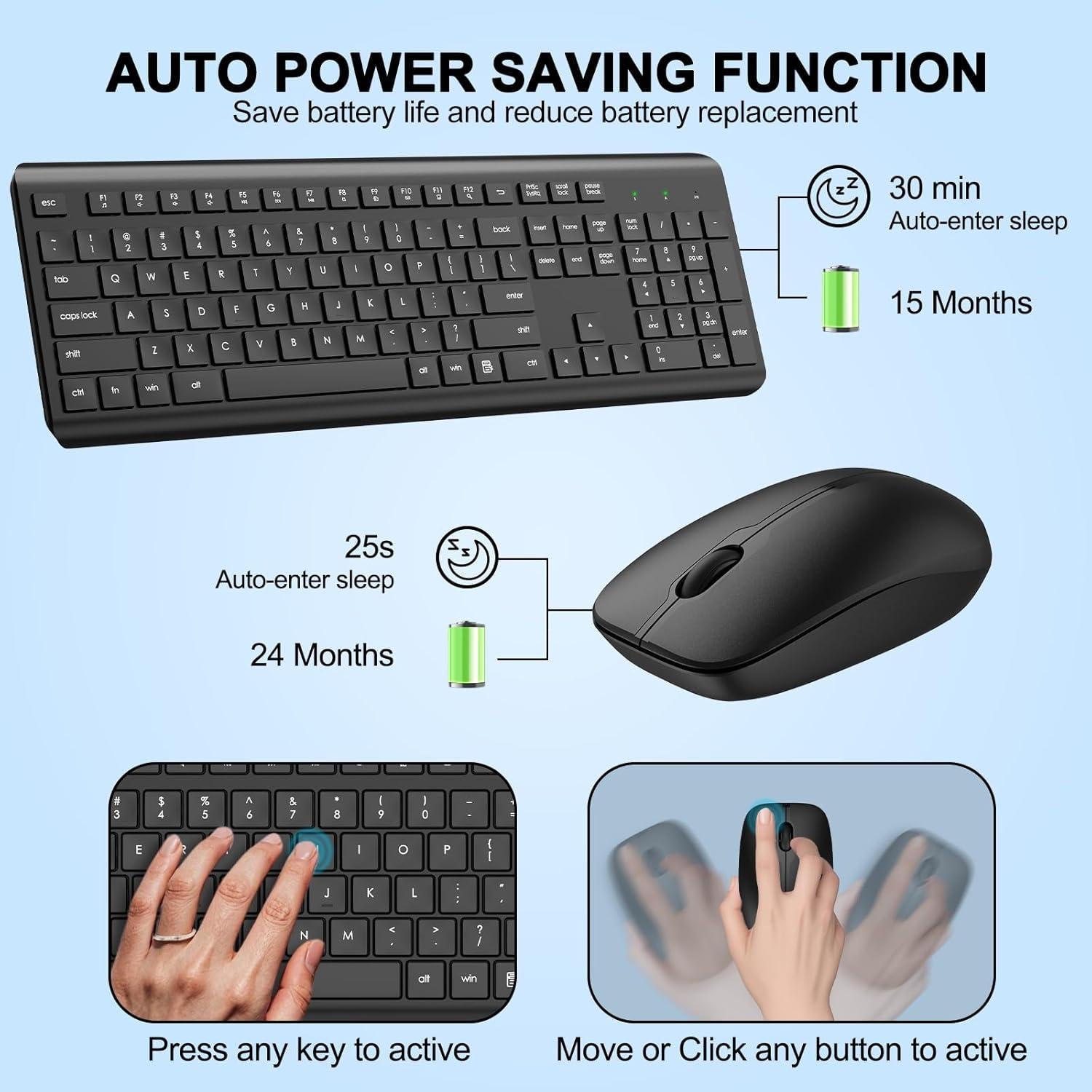 Combo Teclado y Ratón Inalámbricos EDJO Ergonómico Negro