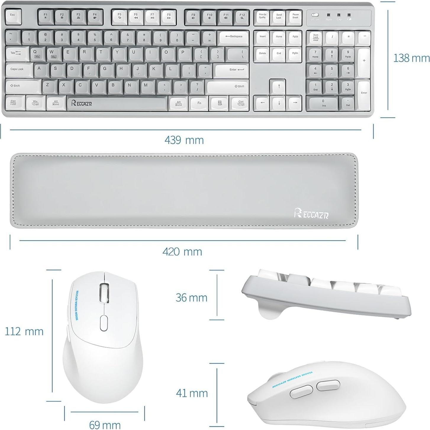 Combo Teclado y Ratón Inalámbrico RECCAZR con Reposamuñecas