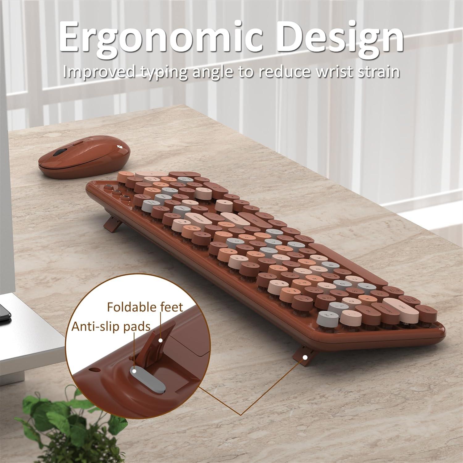 Teclado y Ratón Inalámbricos Retro Dongguan S801AG-C Color Café