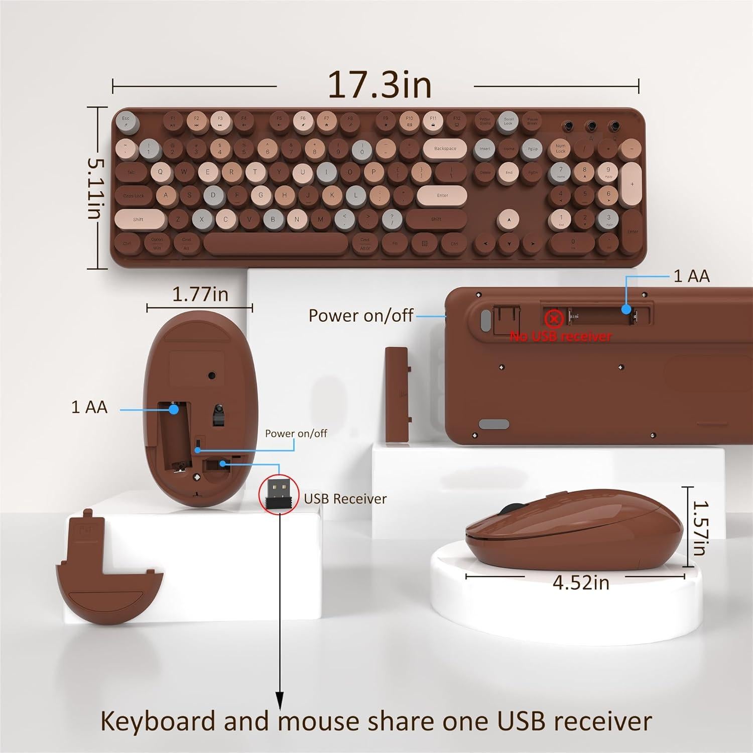 Teclado y Ratón Inalámbricos Retro Dongguan S801AG-C Color Café