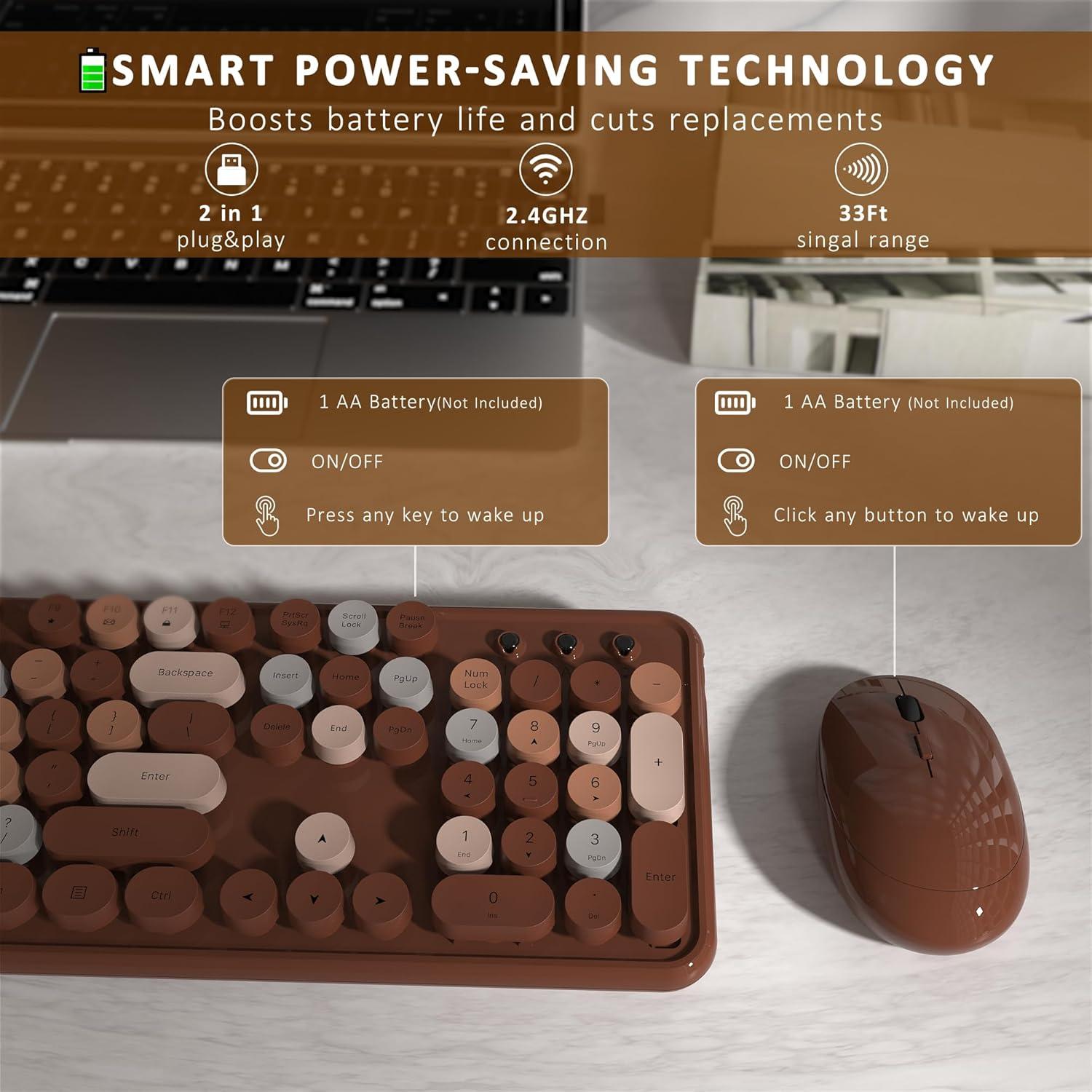 Teclado y Ratón Inalámbricos Retro Dongguan S801AG-C Color Café
