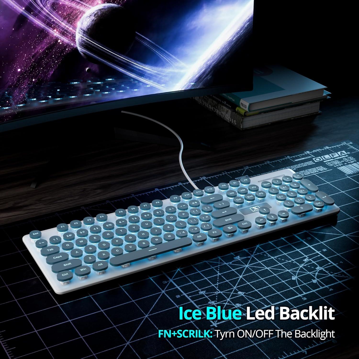 Teclado Retro Punk SbocKeeb V300 USB 104 Teclas Azul LED