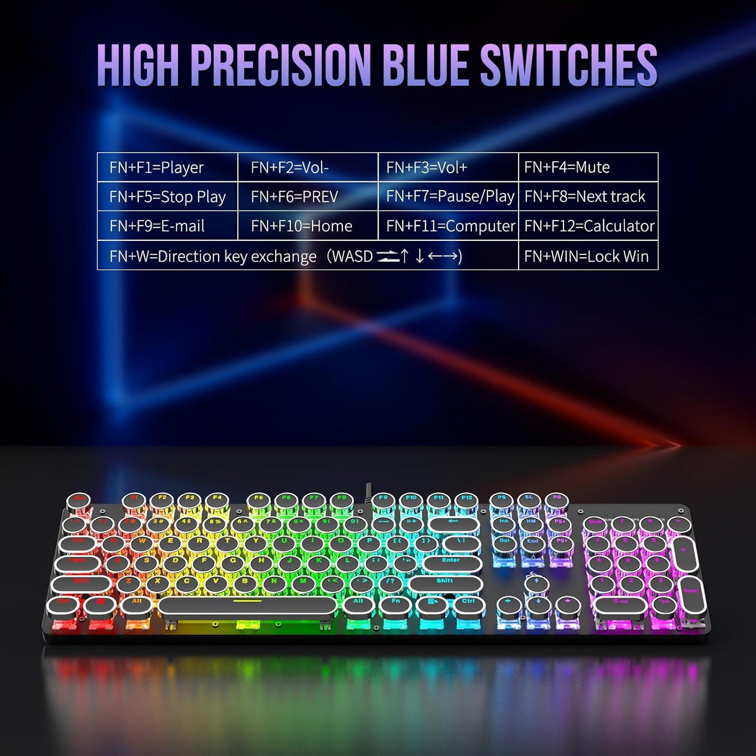 Teclado Mecánico Retroiluminado RGB Gaozen 104 Teclas Negro