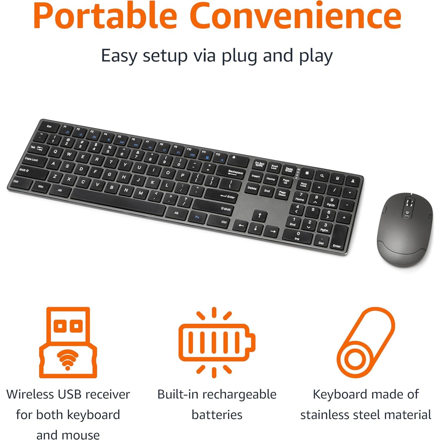 Combo Teclado y Ratón Inalámbrico Amazon Basics Recargable
