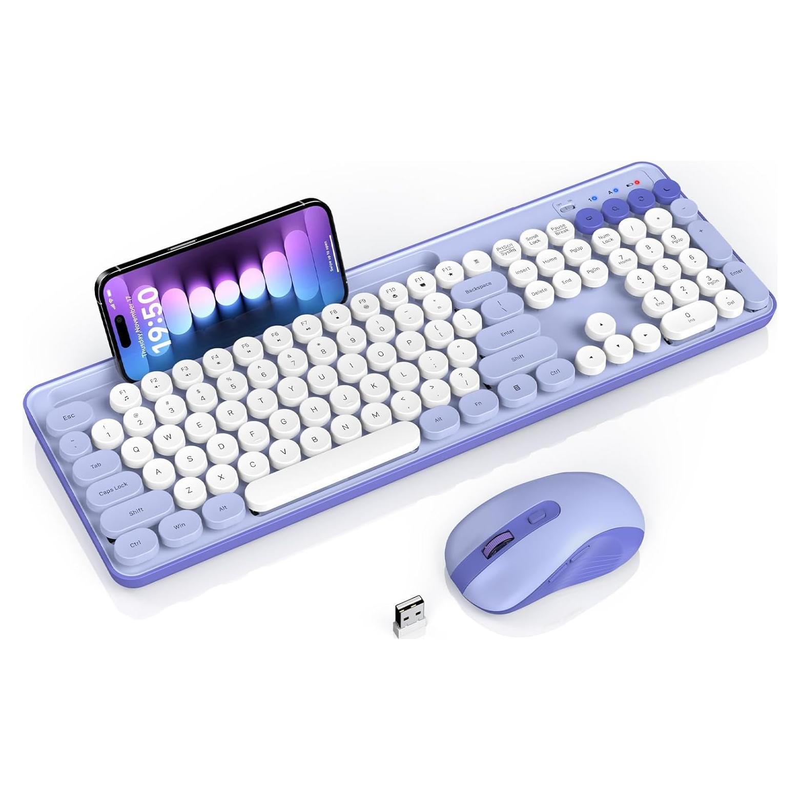 Combo Teclado y Ratón Inalámbricos SABLUTE Retro Púrpura