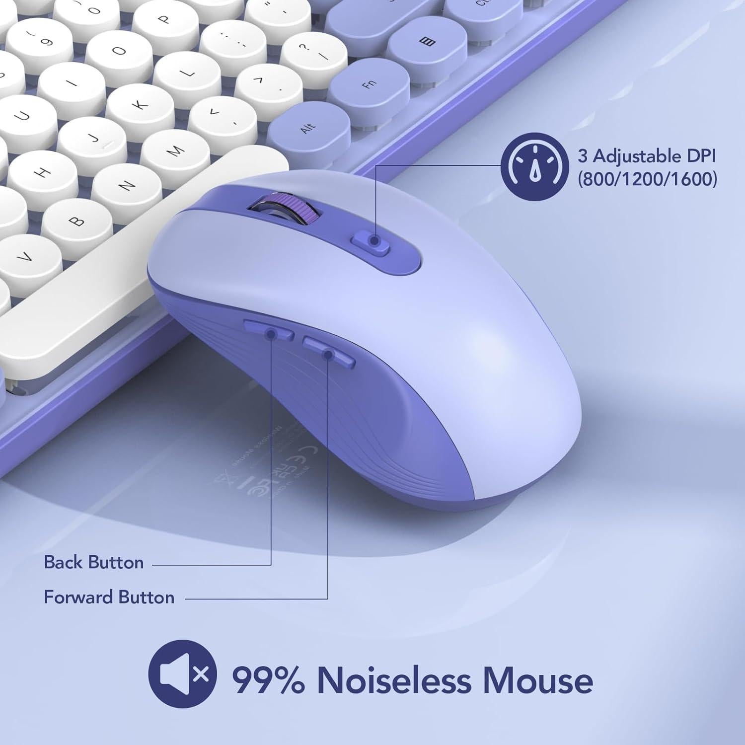 Combo Teclado y Ratón Inalámbricos SABLUTE Retro Púrpura