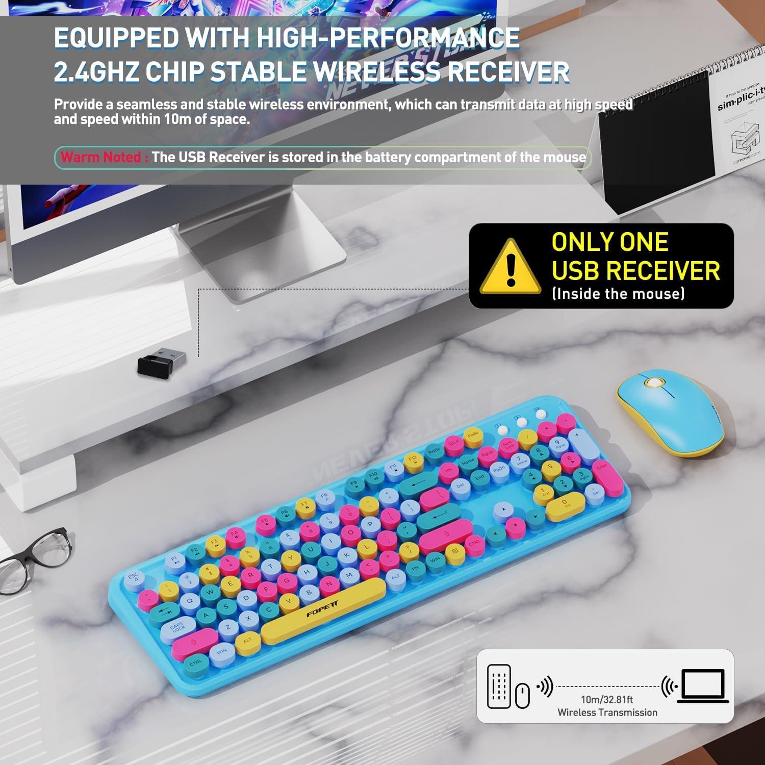 Conjunto Teclado y Ratón Inalámbricos Jar-Owl Retro Azul