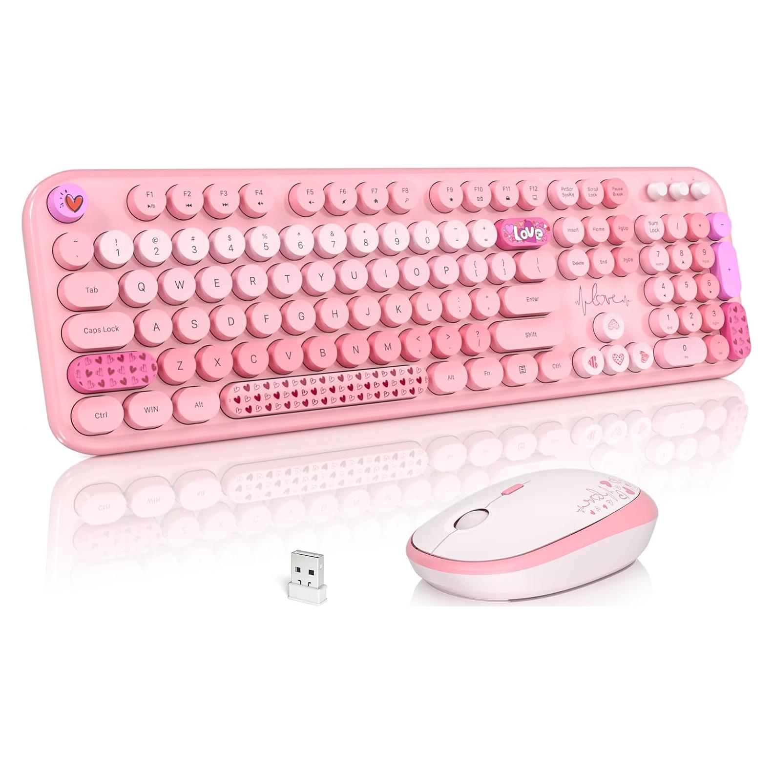 Combo Teclado y Ratón Inalámbrico MOFII Retro Rosa