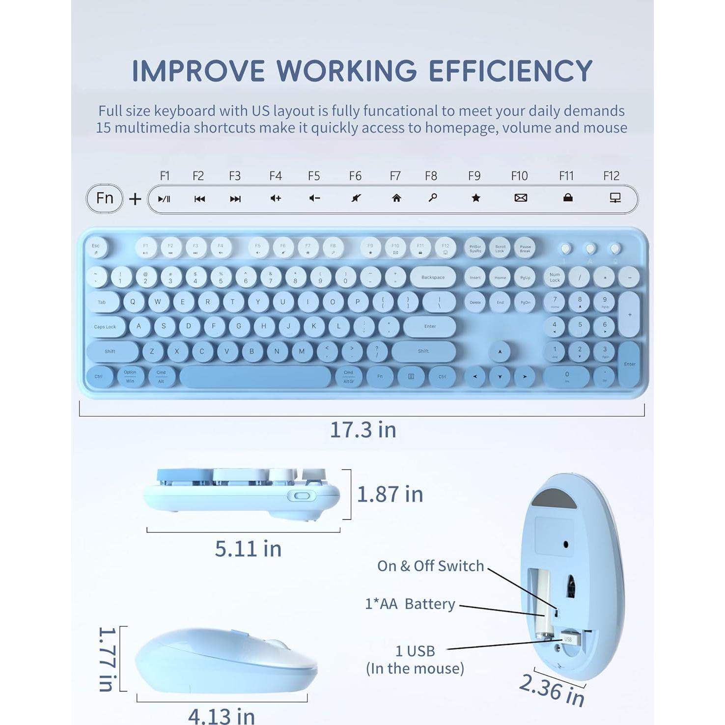 Combo Teclado y Ratón Inalámbrico YUNSHAN K670 Azul 2.4GHz