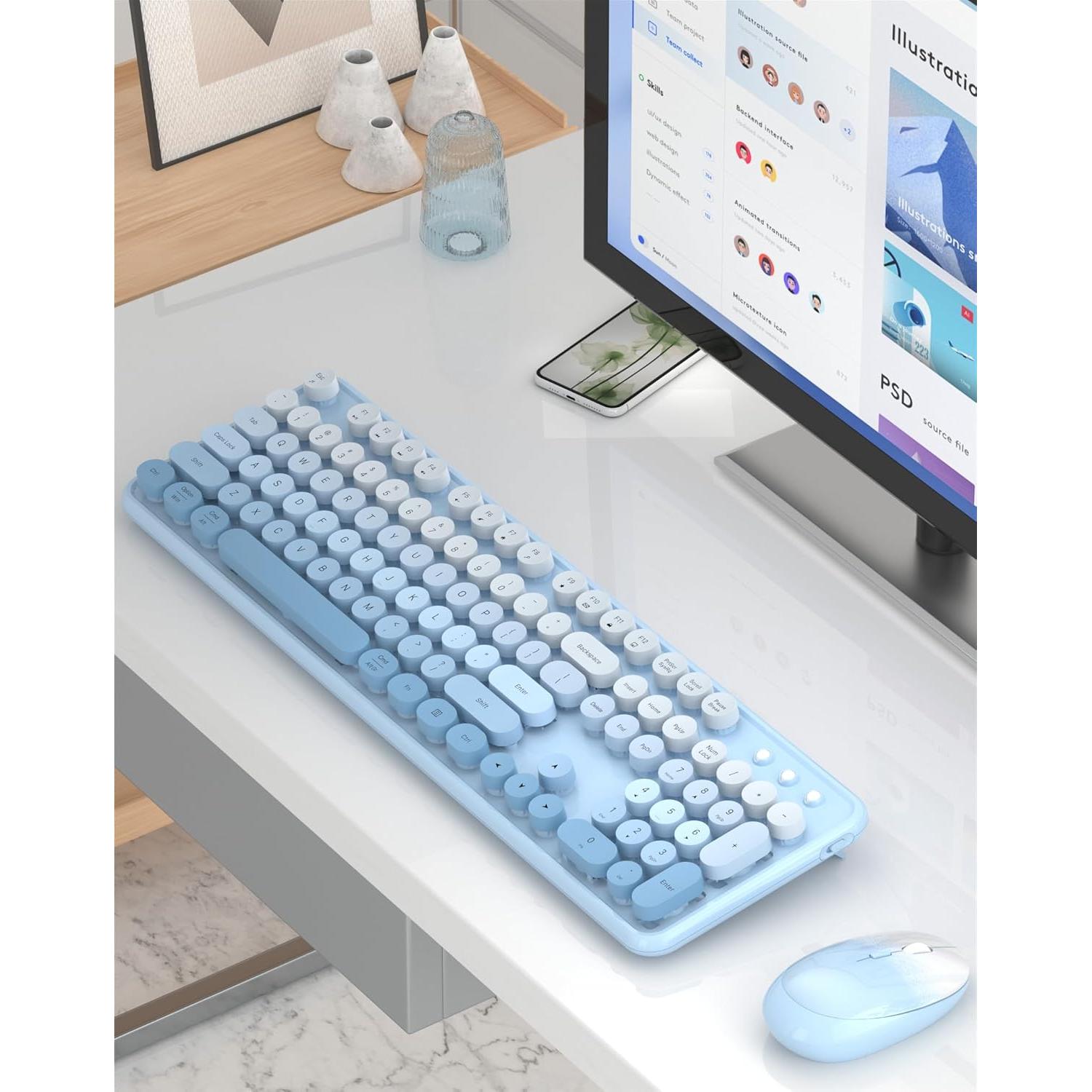 Combo Teclado y Ratón Inalámbrico YUNSHAN K670 Azul 2.4GHz