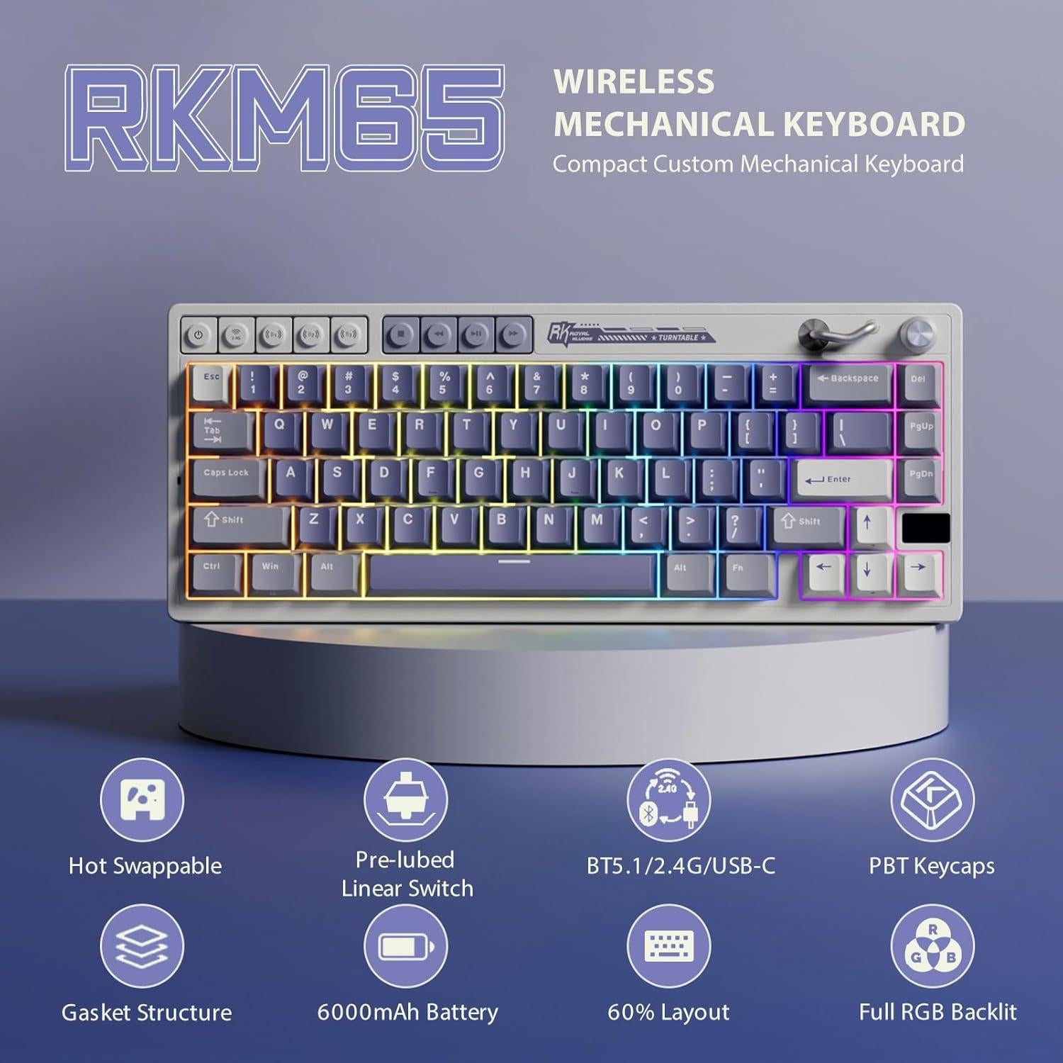 Teclado Mecánico Inalámbrico RK Royal Kludge M65 60% RGB