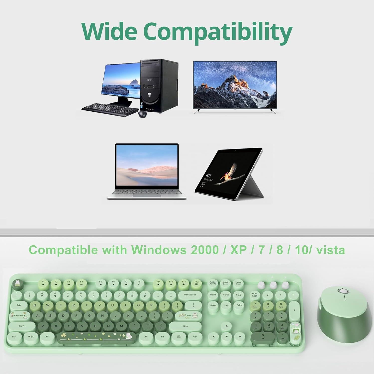Combo Teclado y Ratón Inalámbricos Fogruaden Verde 104 Teclas
