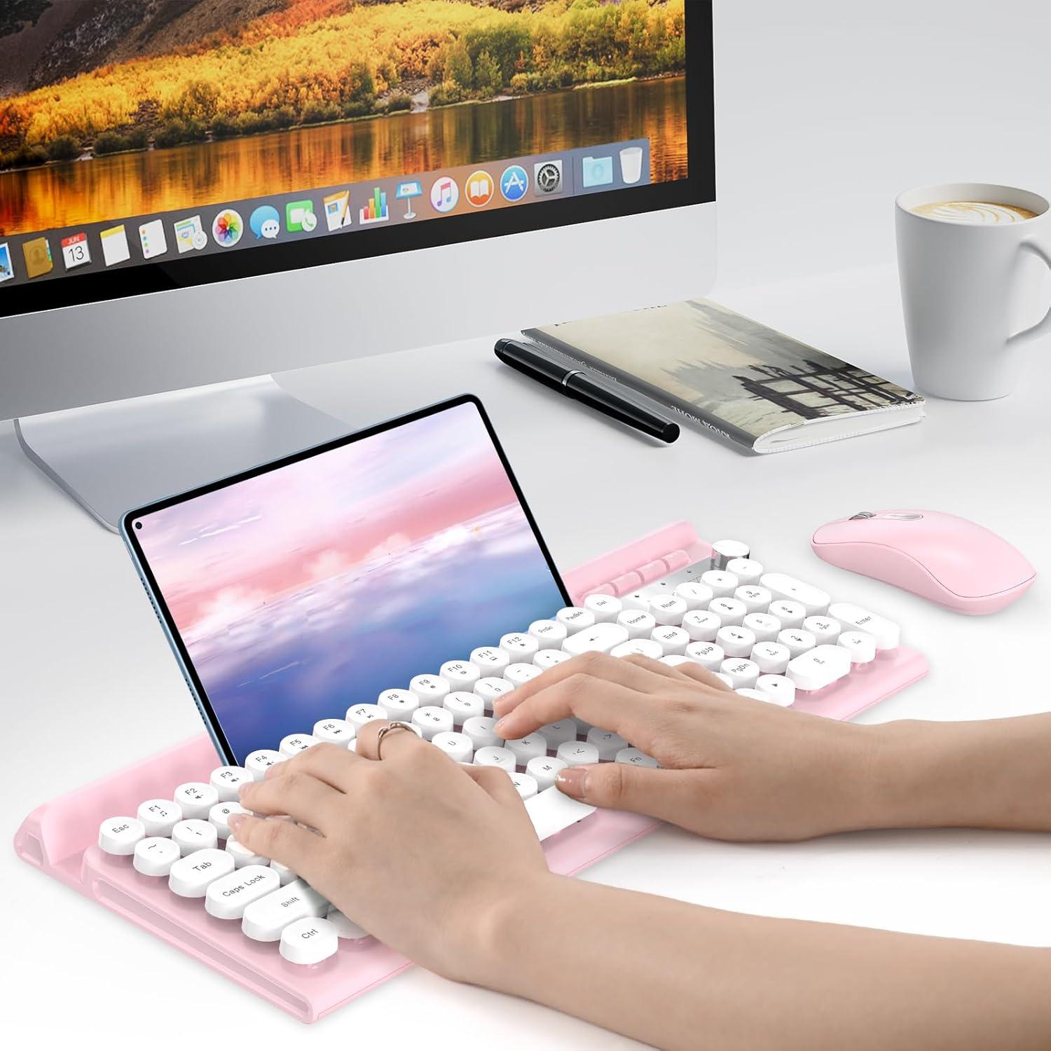 Combo Teclado y Ratón Inalámbricos RaceGT Rosa con Soporte