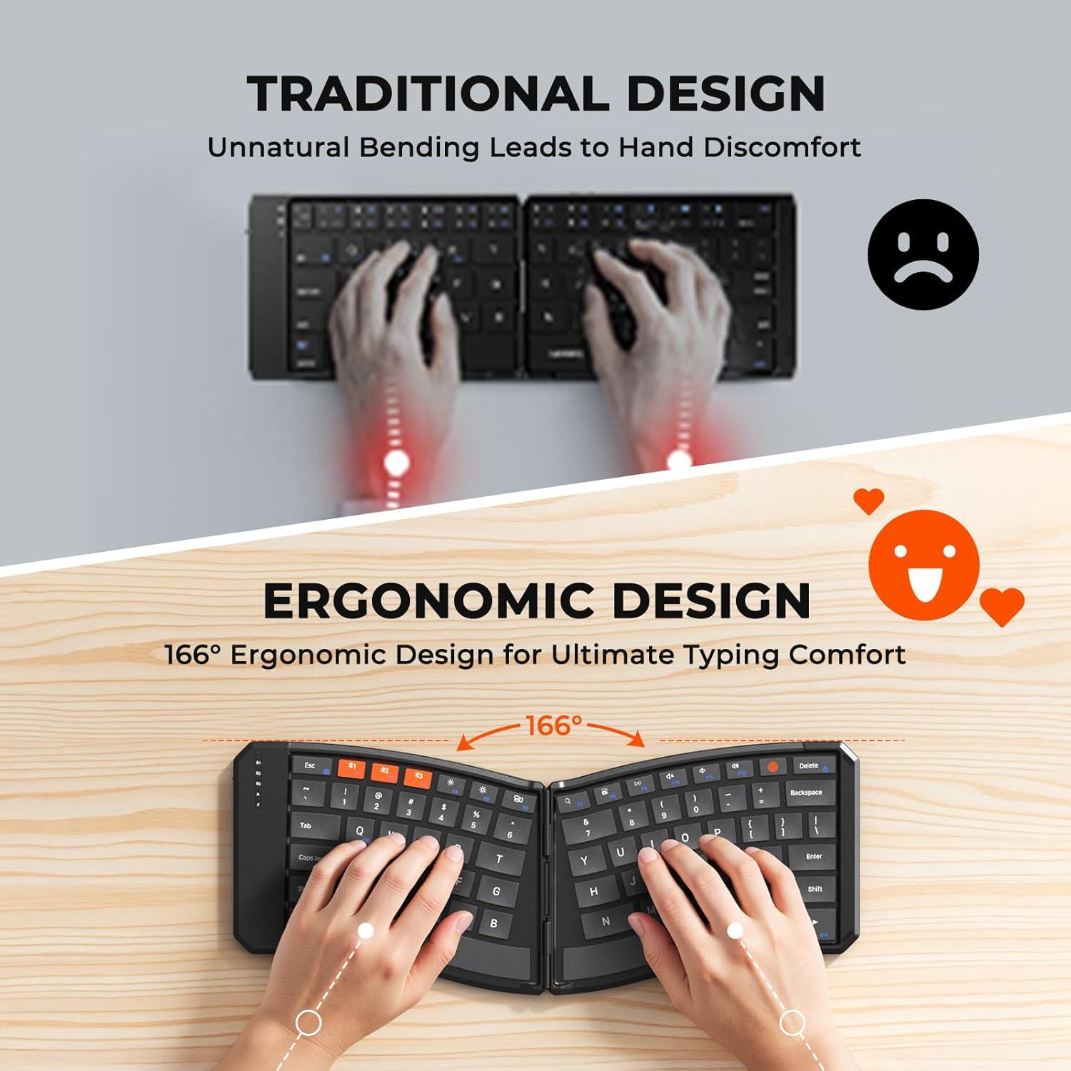 Teclado Plegable Ergonómico Meetion K9880 Bluetooth Inalámbrico
