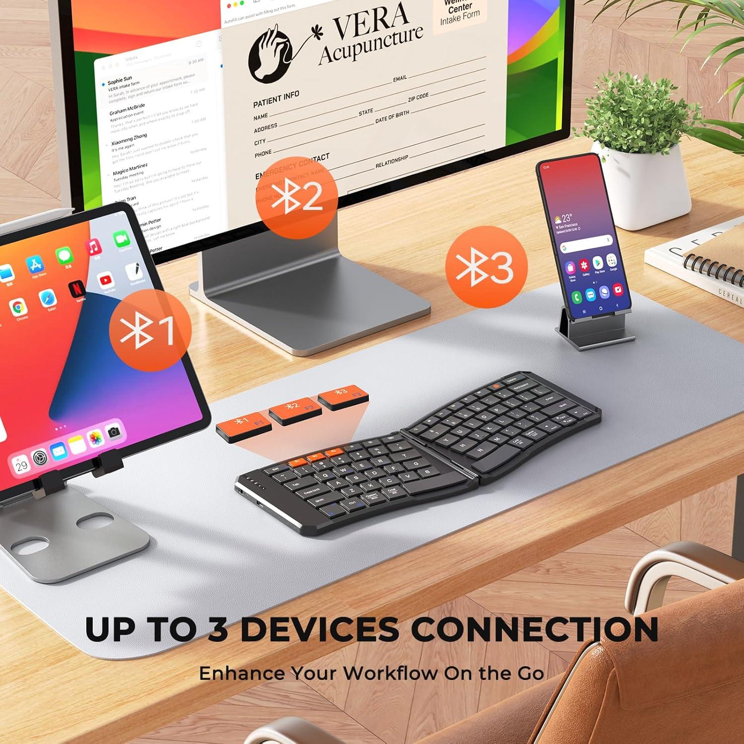 Teclado Plegable Ergonómico Meetion K9880 Bluetooth Inalámbrico