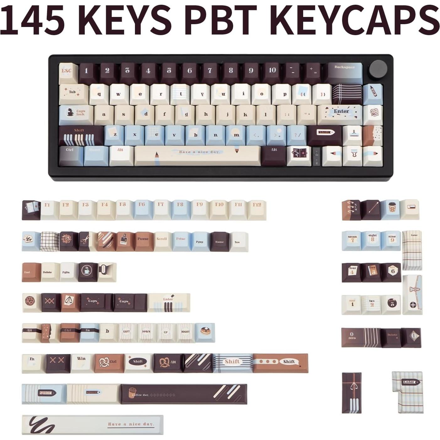 Teclas Cherry PBT 145 unidades TIMSEKER Vintage Azul Marrón Crema