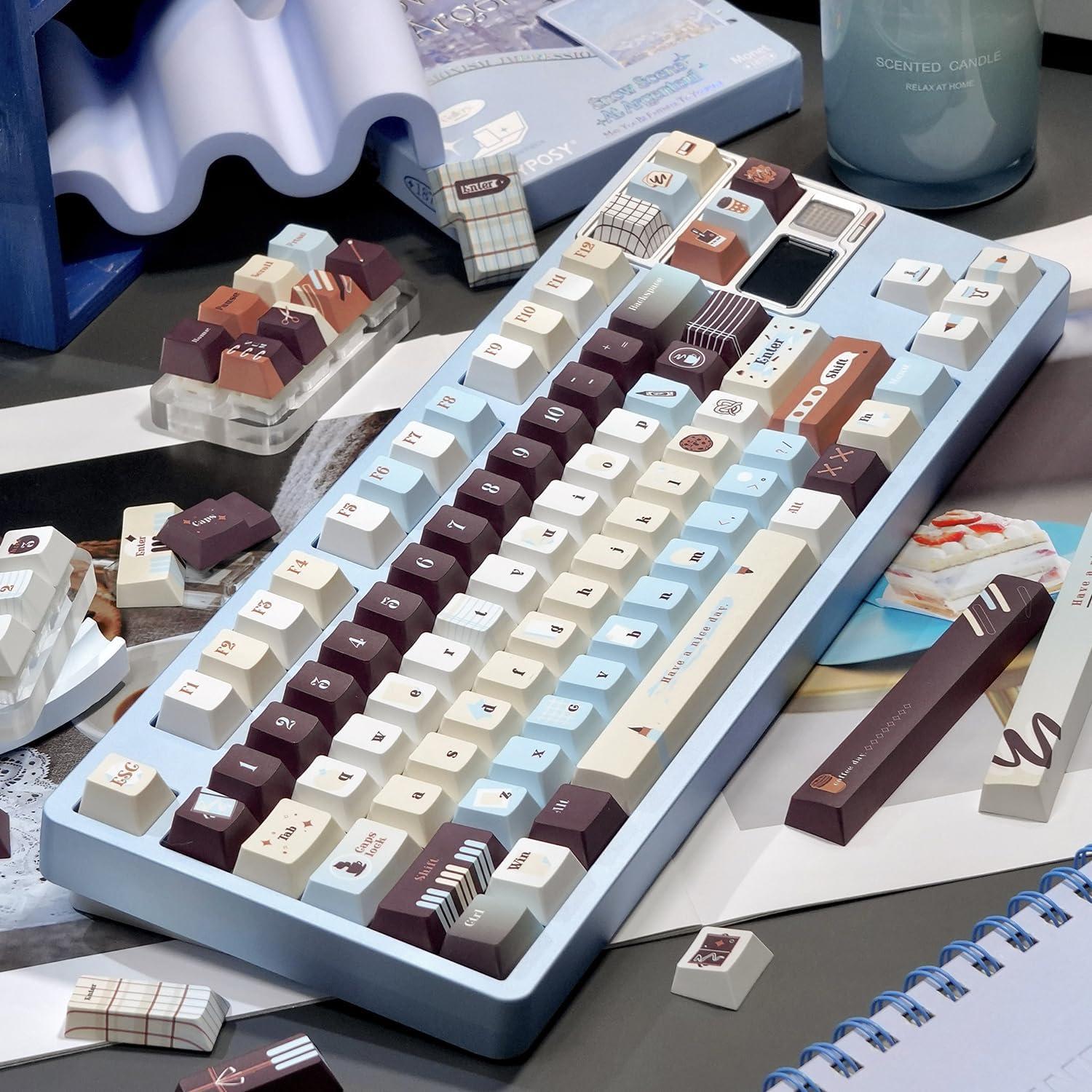 Teclas Cherry PBT 145 unidades TIMSEKER Vintage Azul Marrón Crema