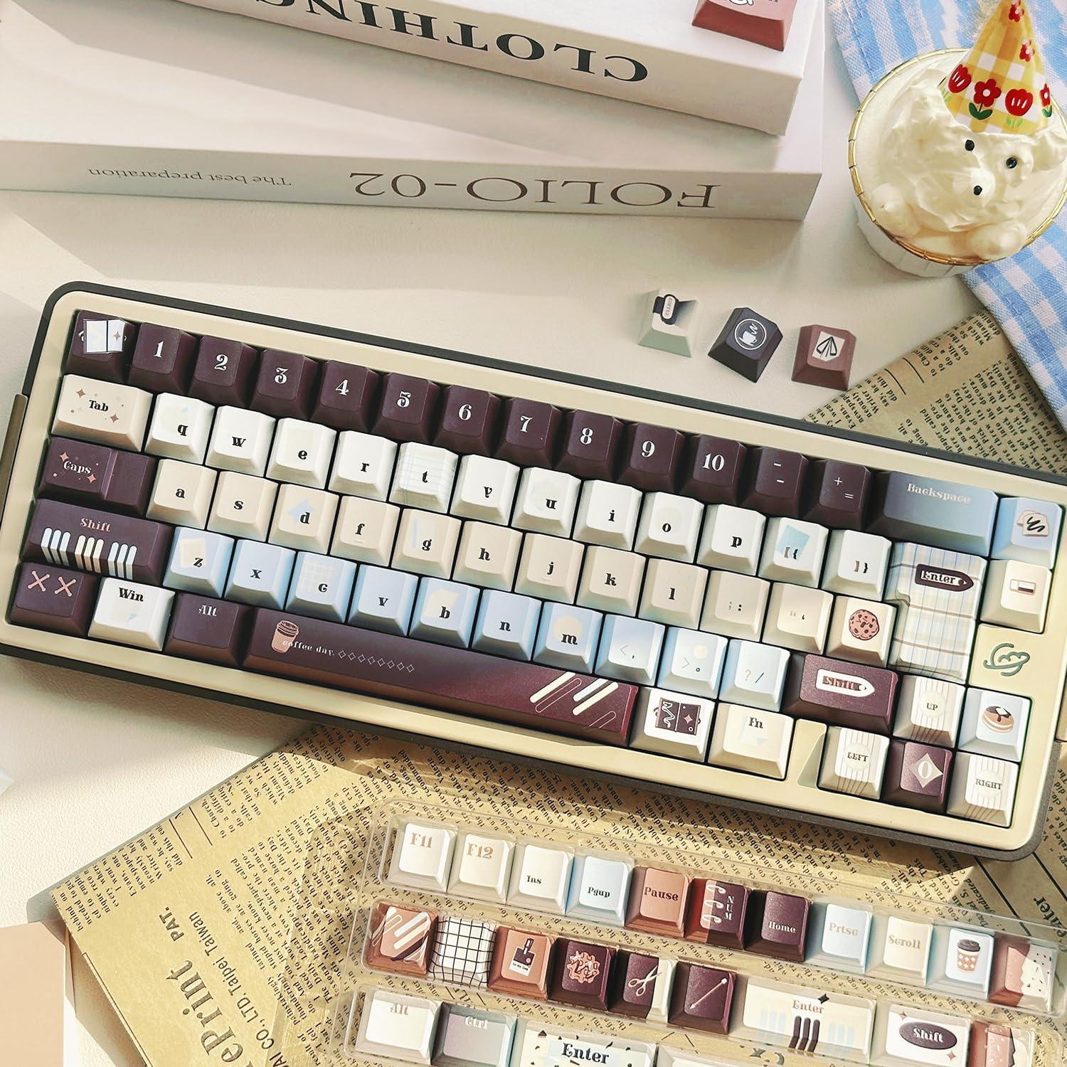 Teclas Cherry PBT 145 unidades TIMSEKER Vintage Azul Marrón Crema