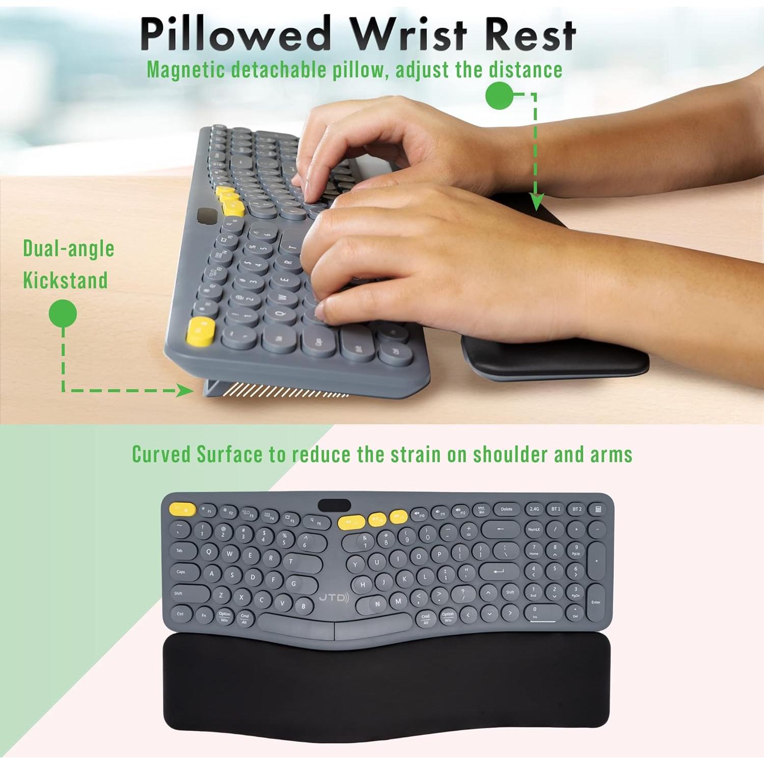 Teclado Ergonómico Inalámbrico J-Tech Digital EGKB02 con Pantalla