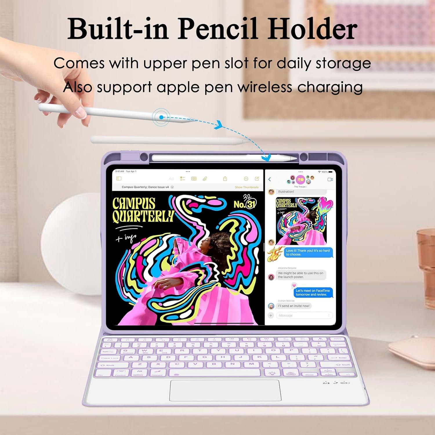 Funda Teclado Bluetooth AMOUOGOEY para iPad Air 13 y Pro 12.9