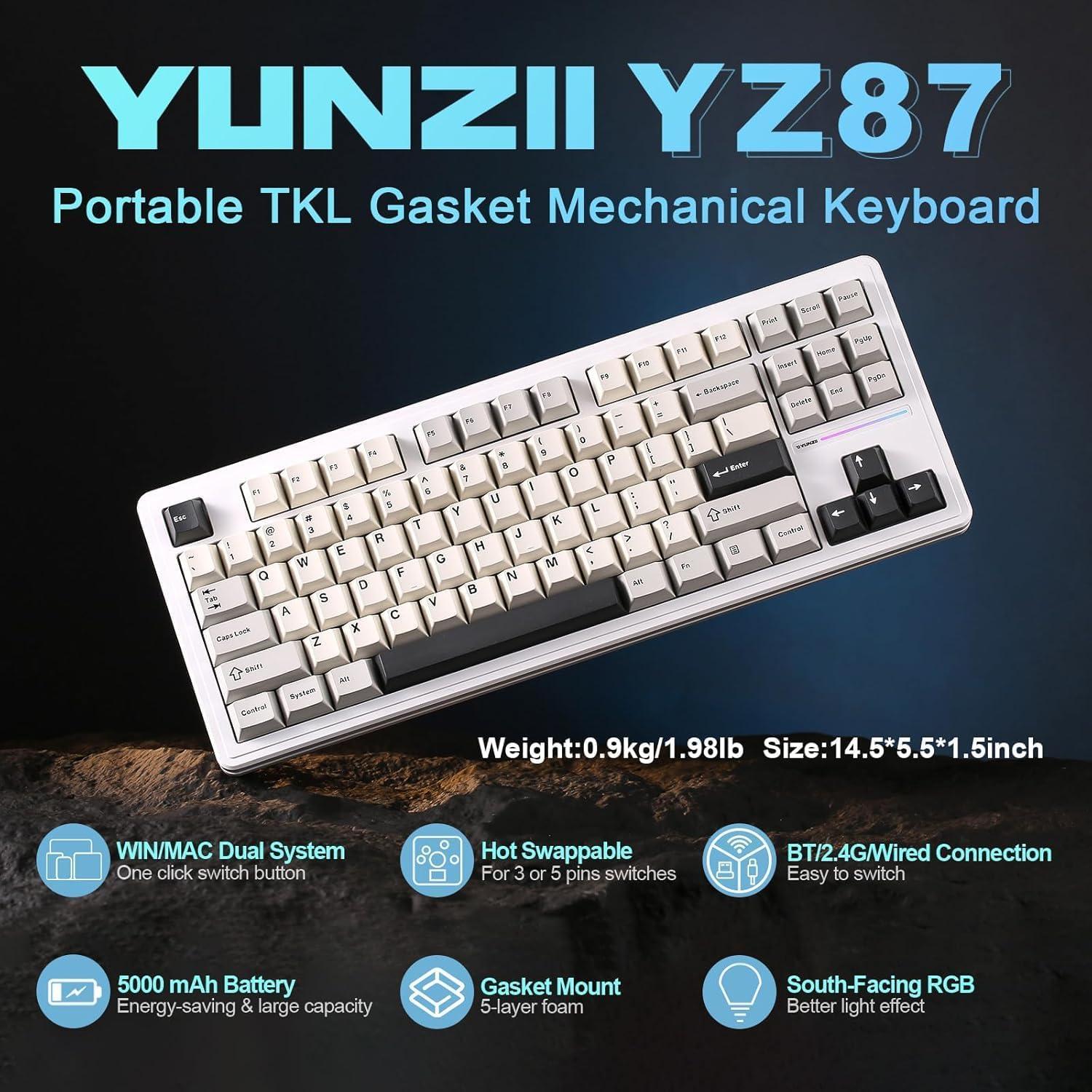 Teclado Mecánico YUNZII YZ87 TKL Inalámbrico RGB Blanco