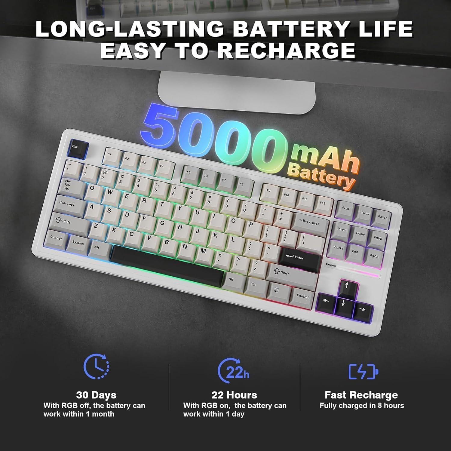 Teclado Mecánico YUNZII YZ87 TKL Inalámbrico RGB Blanco