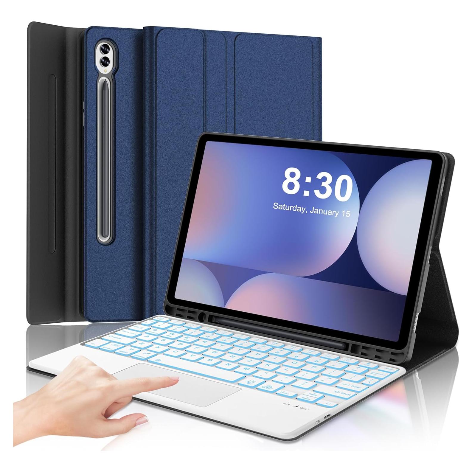 Funda de Teclado Inalámbrico AMOUOGOEY para Galaxy Tab S10+/S9FE+ 12.4"