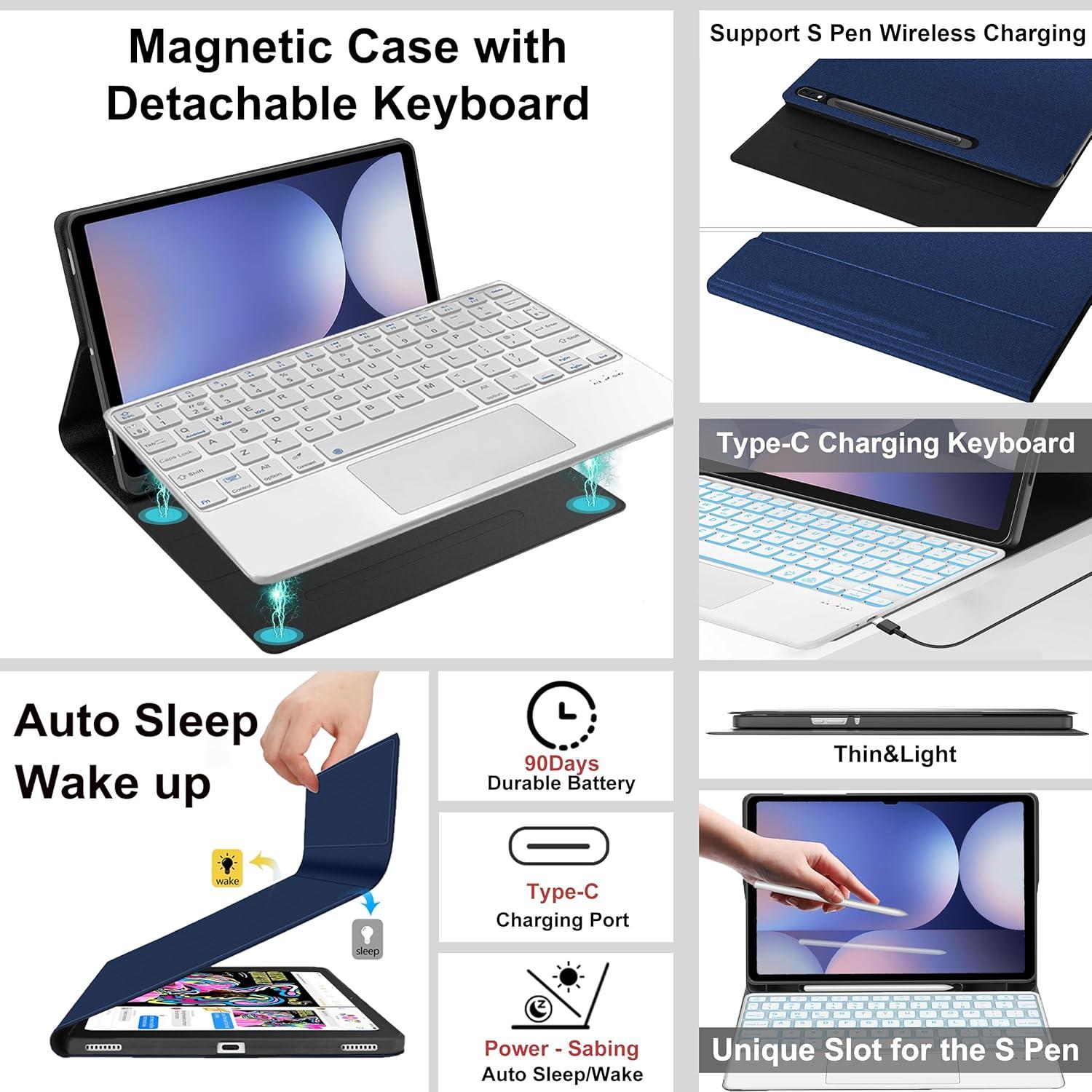 Funda de Teclado Inalámbrico AMOUOGOEY para Galaxy Tab S10+/S9FE+ 12.4"