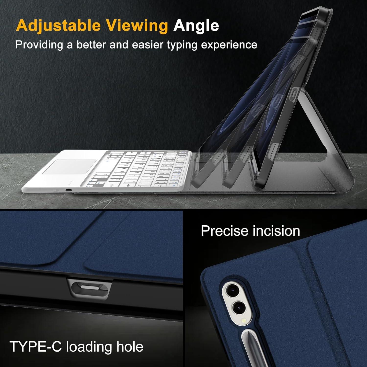 Funda de Teclado Inalámbrico AMOUOGOEY para Galaxy Tab S10+/S9FE+ 12.4"