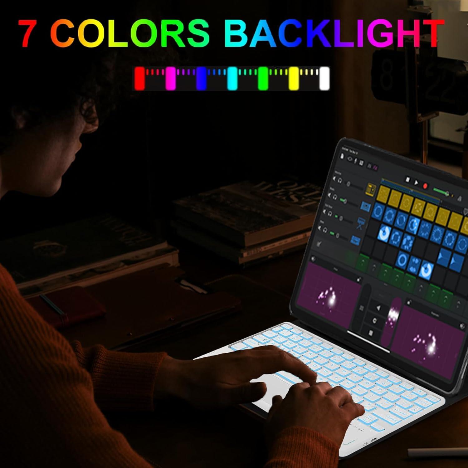 Funda de Teclado Inalámbrico AMOUOGOEY para Galaxy Tab S10+/S9FE+ 12.4"