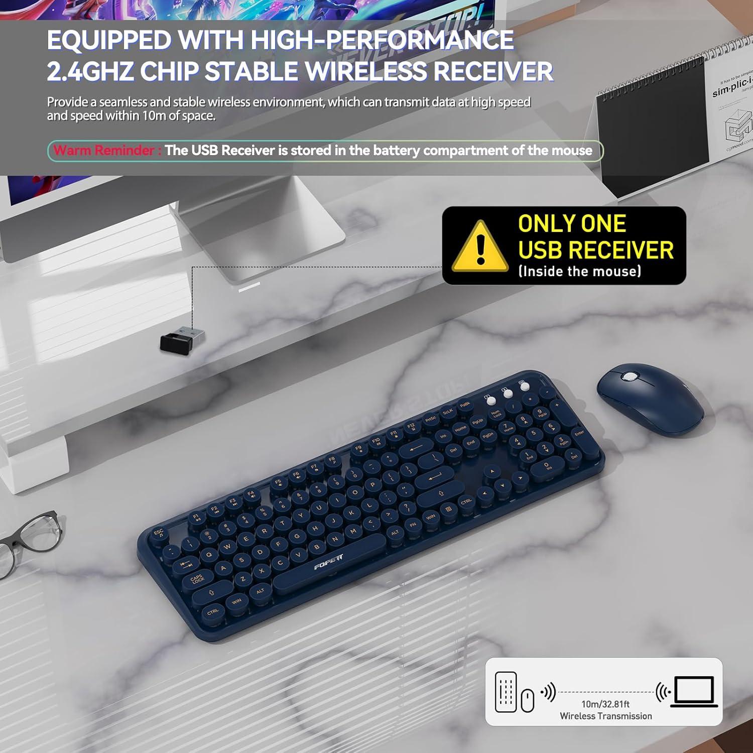 Combo Teclado y Ratón Inalámbrico FOPETT 2.4GHz Azul