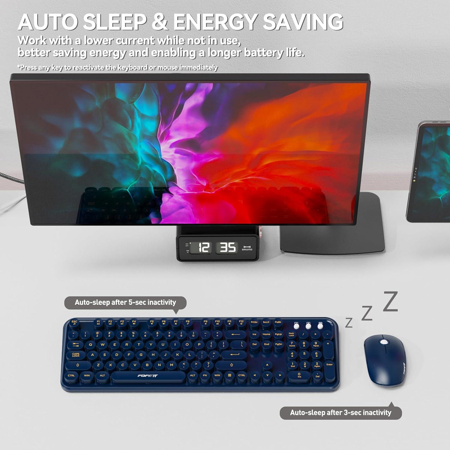 Combo Teclado y Ratón Inalámbrico FOPETT 2.4GHz Azul