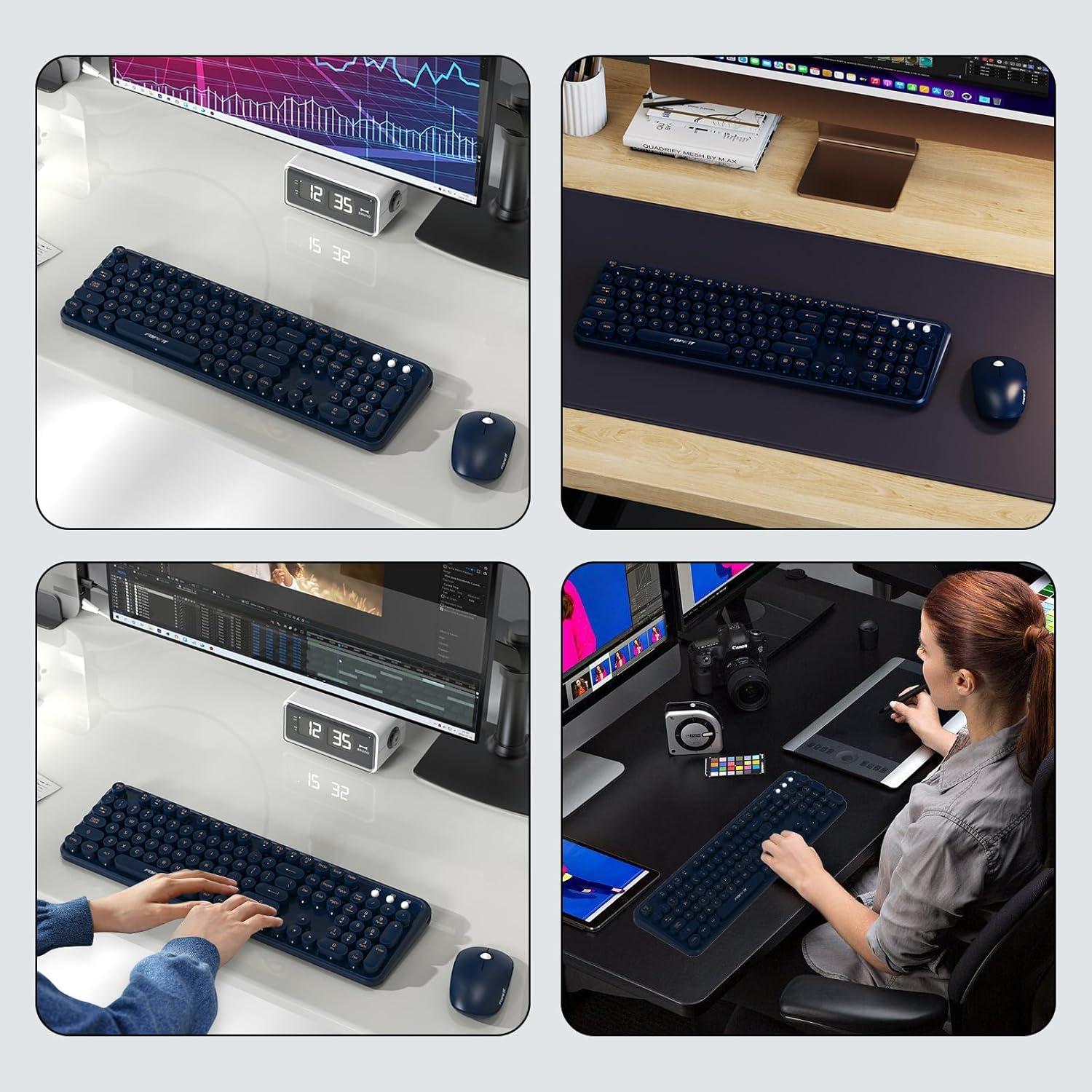 Combo Teclado y Ratón Inalámbrico FOPETT 2.4GHz Azul