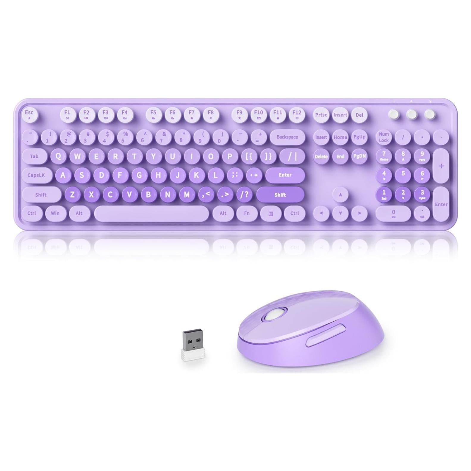 Combo Teclado y Ratón Inalámbrico Ussixchare Morado Retro