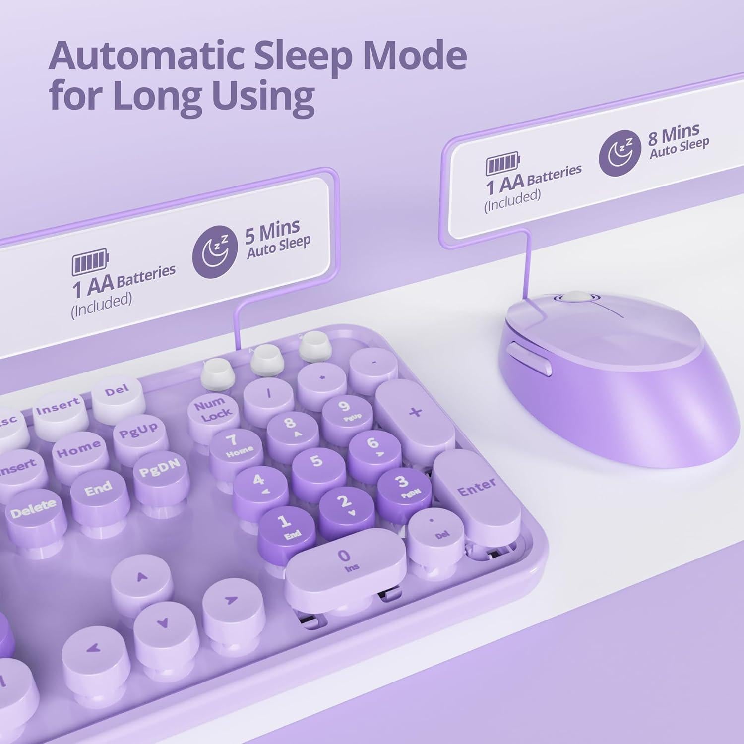 Combo Teclado y Ratón Inalámbrico Ussixchare Morado Retro