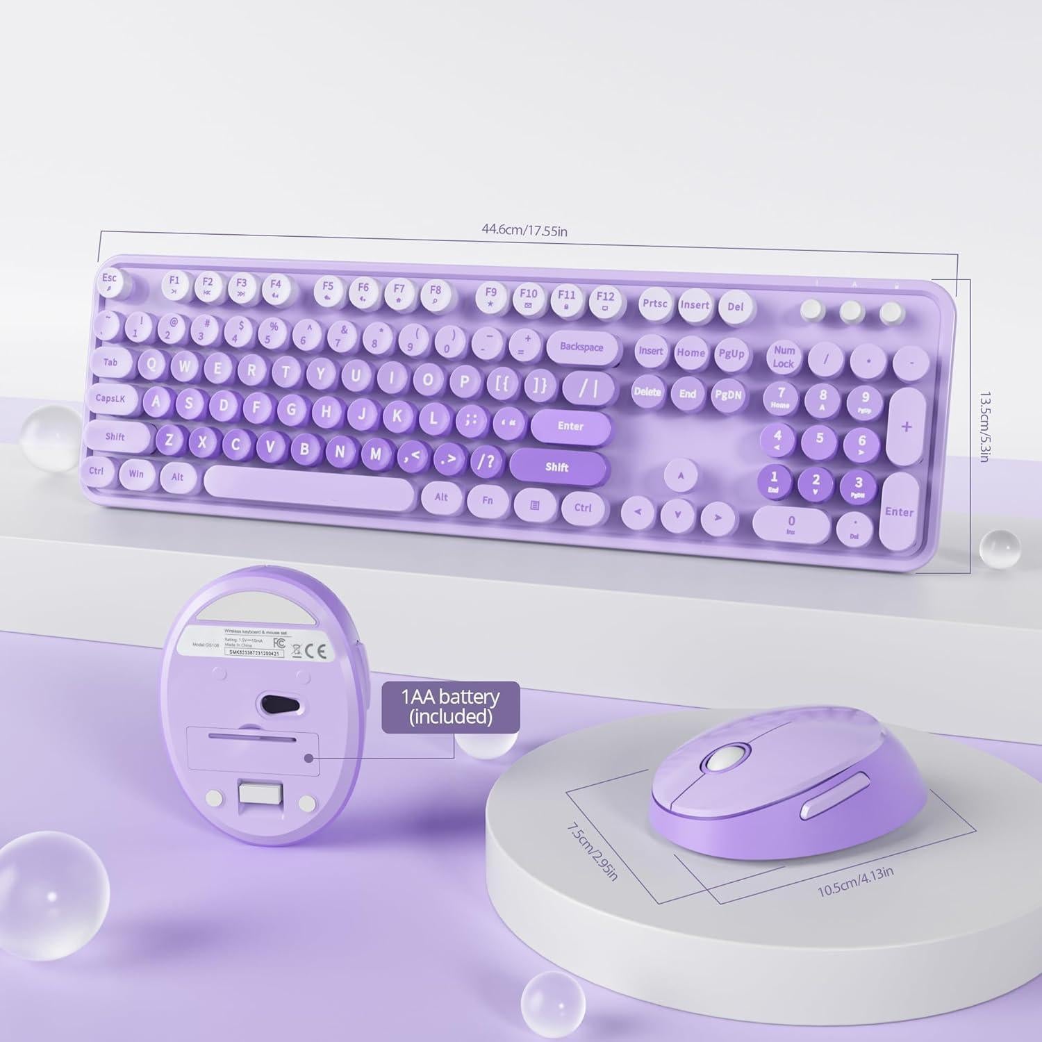 Combo Teclado y Ratón Inalámbrico Ussixchare Morado Retro